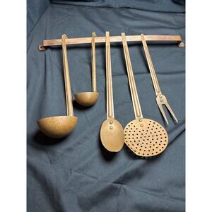 Vintage ODI Copper Kitchen Tool Set Hanging Wall Rack 5 Utensils Made in Korea